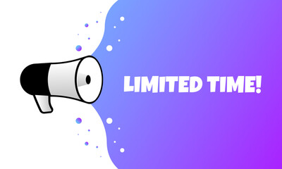 Poster - Limited time sign. Flat, purple, megaphone text, limited time icon. Vector icon