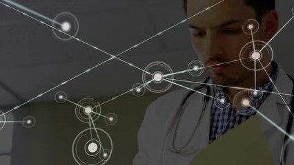 Poster - Animation of connections over caucasian male doctor