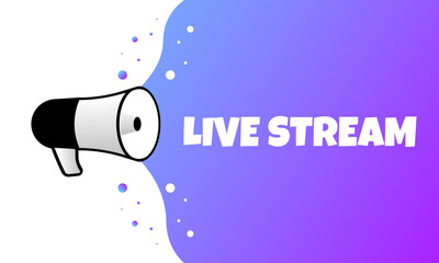 Poster - Live stream sign. Flat, purple, megaphone icon, live stream sign. Vector icon