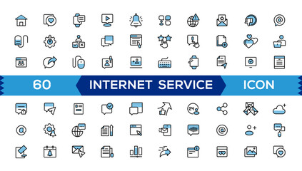 Internet  icon set. Containing online, computer, network, website, server, web design, hardware, software and programming.