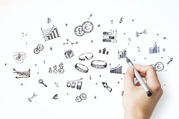 Aufkleber - hand illustrating diverse business concepts with marker on white background. strategy and planning c