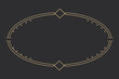 Golden celestial frame, border, oval line art esoteric minimal decoration with sparkles isolated on dark background.