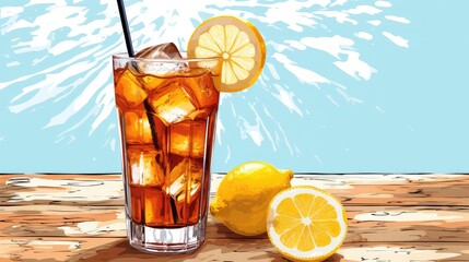 Poster - glass beverage tea drink iced tea refreshment illustration sweet cocktail, cool juice, food healthy glass beverage tea drink iced tea refreshment