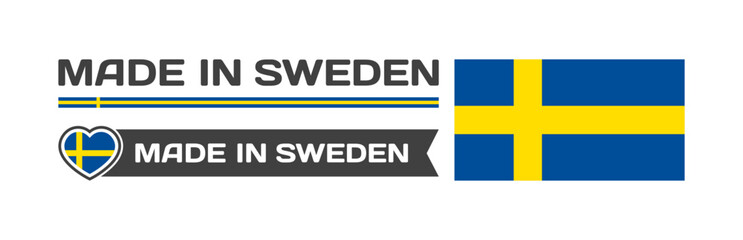 Poster - Made in Sweden icons. National flag of Sweden in the shape of a square, heart. Made in Sweden national flag. Vector icons