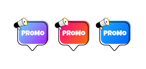 Poster - Promo bubbles. Flat, color, speech bubbles, promo icons. Vector icons
