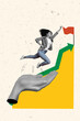 © deagreez - Photo collage of profitable season for business lady climbing top reach the finish flag progress isolated on white color background