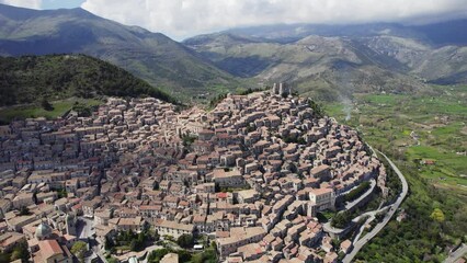 Wall Mural - Aerial view of Morano Calabro town, a traditional beautiful medieval hilltop village of Italy, Calabria region