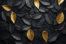 Background Image Of Black And Gold Metal Leaves