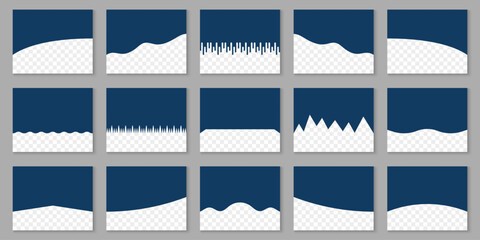 Divider Shape for Website Top and Bottom Set. Curve Line, Drops, Waves Separator Effects Collection For App, Banner, Poster. Abstract Form, Design Element for Web Page. Isolated Vector Illustration