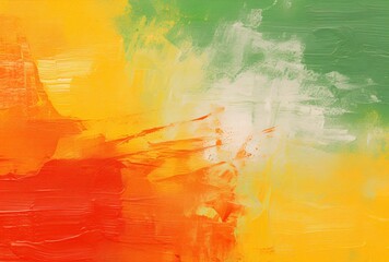 Wall Mural - a red, yellow, and green abstract background with an orange tinge, canvas texture emphasis