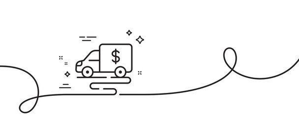 Poster - Cash transit line icon. Continuous one line with curl. Money collector truck sign. Cash collection machine symbol. Cash transit single outline ribbon. Loop curve pattern. Vector