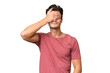 Young handsome caucasian man over isolated background covering eyes by hands. Do not want to see something