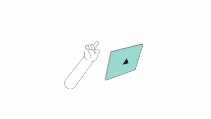 Poster - Using electronic tablet line 2D character hand animation. Browsing internet gadget flat color cartoon 4K video, alpha channel. Online shopping, scrolling animated person body part on white background