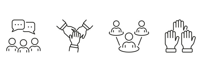 Poster - Teamwork Connection Line Icon Set. Partnership And Communication In Business Pictogram. Work Conference Outline Symbol Collection. Group Talk Sign. Editable Stroke. Isolated Vector Illustration