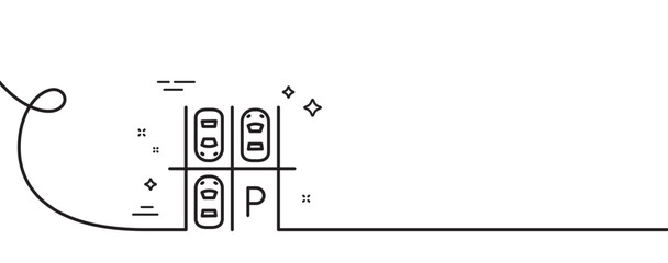 Poster - Parking place line icon. Continuous one line with curl. Car park sign. Transport symbol. Parking place single outline ribbon. Loop curve pattern. Vector