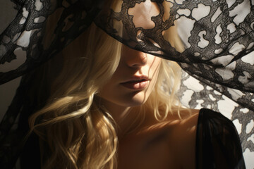 Wall Mural - Portrait of a beautiful sensual woman covered in a black lace material