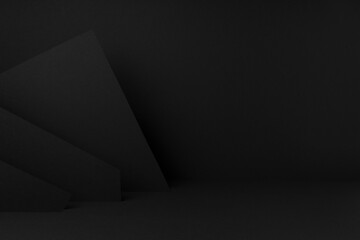Poster - exquisite black stage mockup with abstract geometric pattern of corners, angles, flat shapes, triang