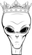 Monochrome illustration of alien head isolated on white background
