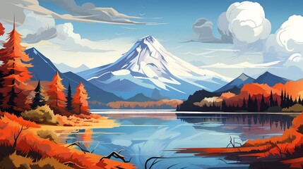 Wall Mural - Adventurous Pucón: Majestic Villarrica Volcano in a Digital Illustration