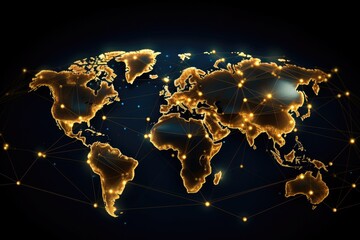 Poster - World map with glowing lines and dots. Global network connection. Vector illustration, Global networking and international communication symbolized by a world map, AI Generated