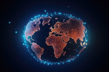 Poster - Global network connection over the world map. 3d rendering toned image, Global network connection concept with a world map point and line composition for global business, AI Generated