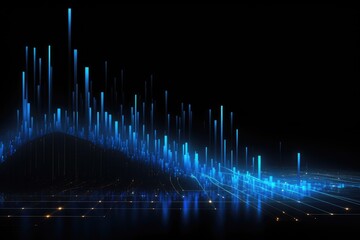 Poster - Futuristic background with glowing lines and bokeh. 3d rendering, Glowing blue lines and an abstract data system on a black background representing a complex data flow, AI Generated