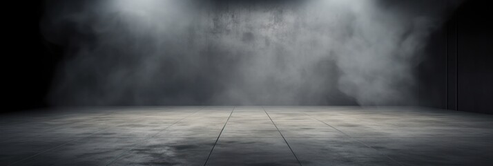 Wall Mural - Dark Room With Smoke And Spotlight. Mysterious Concrete Space. Empty Stage With Fog, Cement Background