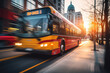 Urban Speed: City Bus in Motion on Busy Street