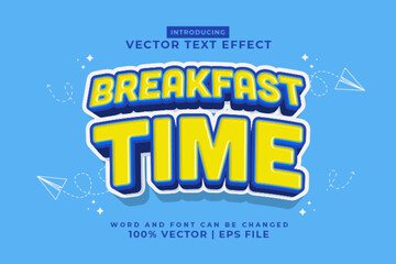 Wall Mural - Editable text effect Breakfast time 3d Cartoon Cute template style premium vector