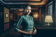 Charming indian hotel staff. Person travel smiling adult service. Generate Ai
