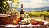 Fototapeta  - alcohol gourmet wine drink outdoor vineyard picnic illustration beverage table, summer lunch, bottle food alcohol gourmet wine drink outdoor vineyard picnic