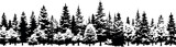 Fototapeta  - Set of horizontal silhouettes of coniferous spruce fir trees, portrayed on a transparent background. Generative AI