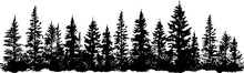 Set Of Coniferous Spruce Trees Silhouettes, Creating A Horizontal Arrangement. Perfect For Adding A Touch Of Nature To Any Design. Generative AI