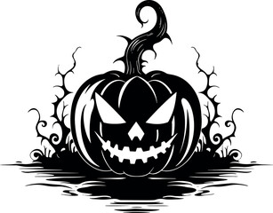 Poster - Halloween icon: Clipart-styled, black and white image on transparent background, portraying a festive Halloween symbol. Generative AI