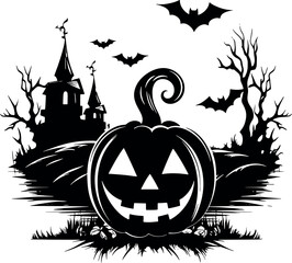 Poster - Halloween icon: stylish black and white clipart of a Halloween item on a transparent background. Generative AI