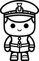 Canvas Print - Black and white image of a boy wearing a military mascot uniform, standing confidently on a transparent background. Generative AI