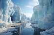 arctic seascape, sea passage between icebergs