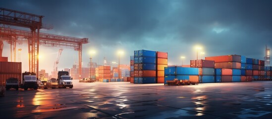 Poster - Import and export business yard for industrial containers copy space image