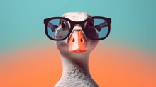 Creative Animal Concept. Goose Bird In Sunglass Shade Glasses Isolated On Solid Pastel Background, Commercial, Editorial Advertisement. Create Using A Generative Ai Tool 