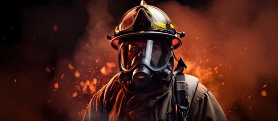 Poster - Firefighter emergency safety hero in protective gear copy space image
