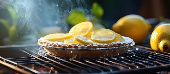 Poster - Grilled lemon pie with homemade zest and fresh lemons copy space image