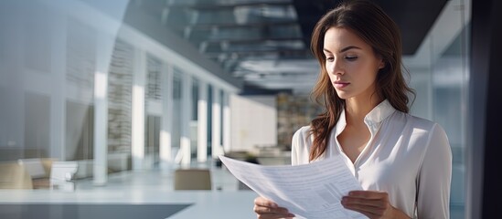 Poster - Female architect holding a blank paper at office copy space image