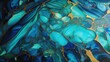 Abstract background of acrylic paint in blue and gold color with marble texture, ai generative