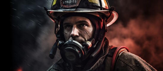 Poster - Firefighter emergency safety hero in protective gear copy space image
