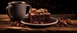 Isolated hot chocolate brownie with walnuts and vanilla copy space image