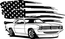 Muscle Cars Line Art. Automotive Vector Illustration. Vintage Sports Car Design For Label, Badge, Advertisement Or Sign.