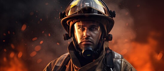 Poster - Firefighter emergency safety hero in protective gear copy space image