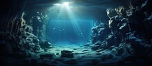Light Penetrates Dark Underwater Caves In The Solomon Islands Due To Limestone Erosion Copy Space Image