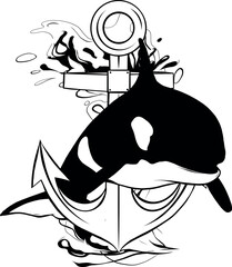 Poster - outline Cartoon killer whale. Vector illustration design