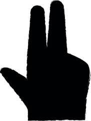 Poster - Hand, fingers, gesture, V sing vector icon in grunge style